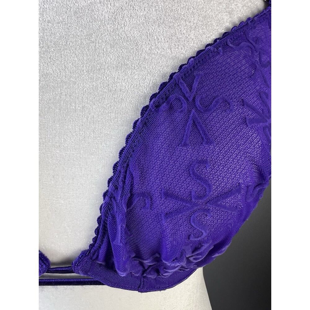 Victoria's Secret Low Cut Demi Bra Nwt Very Sexy Purple Mesh Velvet VS Logo 34DD - Picture 4 of 9